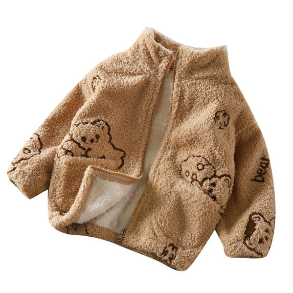 Paiyanr Kids Boys Girls Fleece Lined Sherpa Winter Coat Toddler Baby Kids Winter Solid Color Cute Pattern Long Sleeve Thickening Coat Jacket Brown