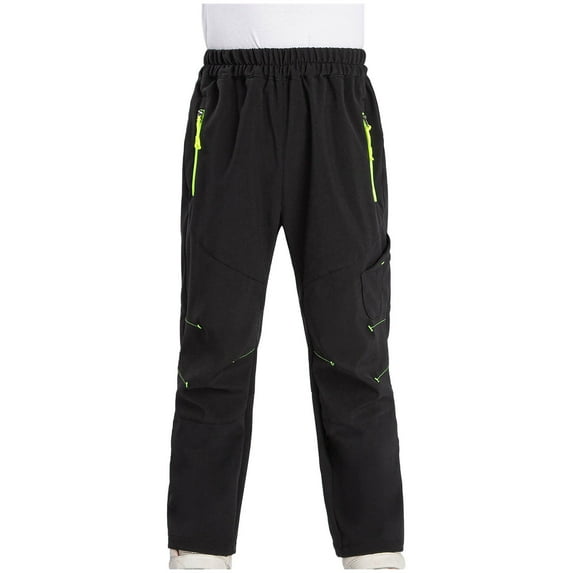 Paiyanr Kids Boys Girls Softshell Snowboard Pants Ski and Snow Pants Fashion Plush Solid Color Keep Warm Windproof Waterproof Outdoor Hiking Ski Pants Black