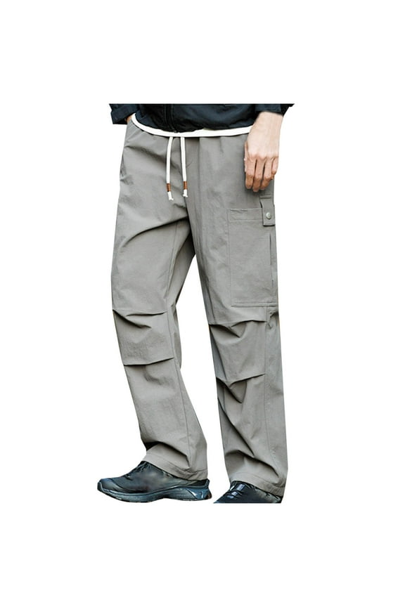 Men's Casual Tactical Pants Solid Color Loose Softshell Pants Windbreaker Cargo Pant Gray