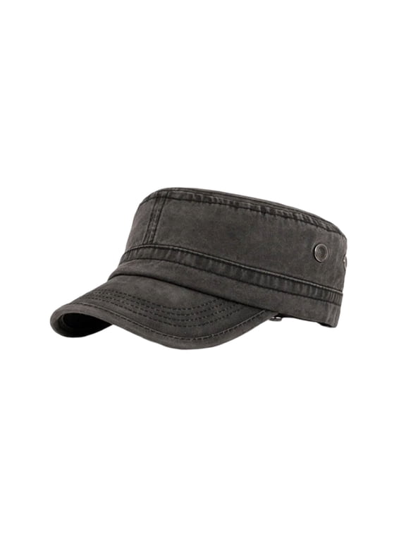 Men's Vintage Washed Cotton Military Cap with Side Buttons Adjustable Soft Cadet Hat for Casual Outdoor Activities