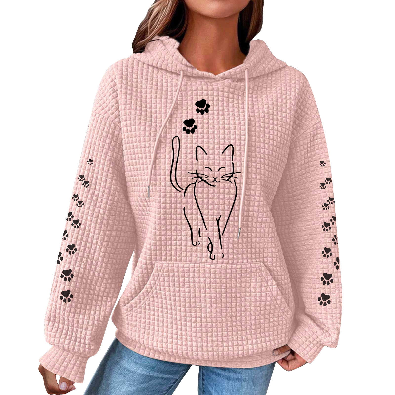 Paiyanr Sweatshirts for Women Cute Cat Print Pullover with Pockets ...