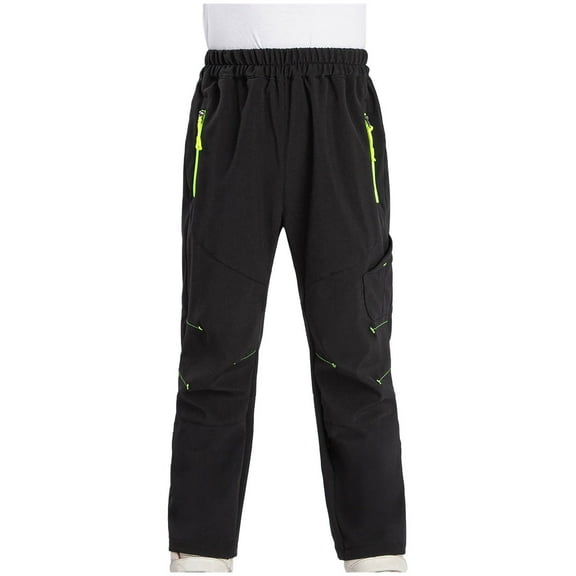 Paiyanr Teen Boys Girls Softshell Snowboard Pants Ski and Snow Pants Fashion Plush Solid Color Keep Warm Windproof Waterproof Outdoor Hiking Ski Pants Black