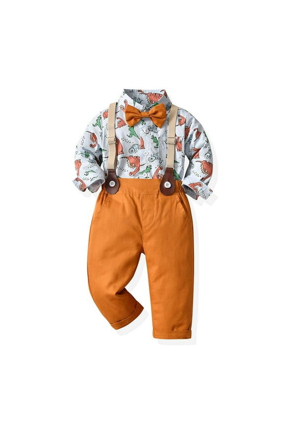 Toddler Boys Gentleman Formal Dress Suit Spring Long Sleeve and Strap Pants Suit Outfit For Baby Toddler Printing Photography Performance Set Orange
