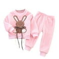 thumbnail image 1 of Paiyanr Toddler Boys Girls 2 Pieces Fleece Sweatsuits Pajama Sets Winter Children's Long Sleeve Hooded Sweater Tops Cargo Pants with Pockets Casual Sports Set Pink, 1 of 5