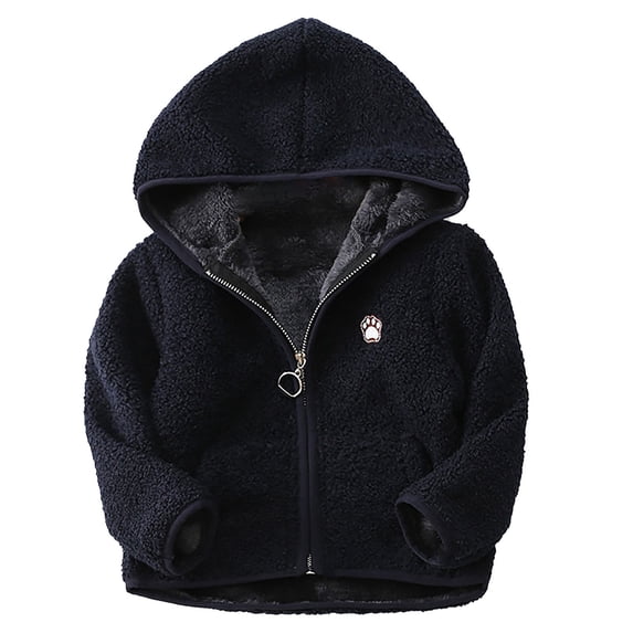 Paiyanr Toddler Boys Girls Fleece Lined Sherpa Winter Coat Fashion Solid Color Cute Plush Thickening Keep Warm Zipper Hoodie Coat Black