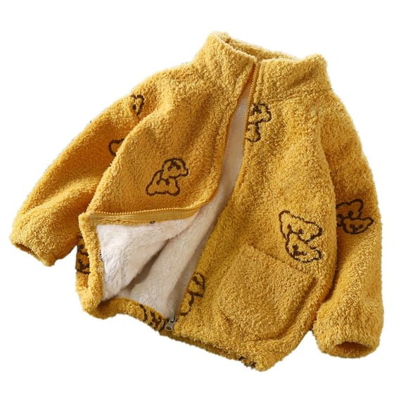 Paiyanr Toddler Boys Girls Fleece Lined Sherpa Winter Coat Toddler Baby Kids Winter Solid Color Cute Pattern Long Sleeve Thickening Coat Jacket Yellow