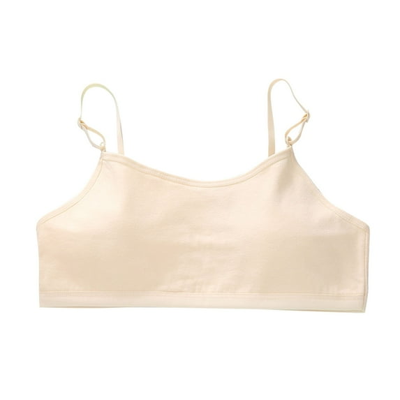 Paiyanr Tween Girls Camisole Bra Primary and Secondary School Solid Color Soft Comfortable Adolescent Bra Beige