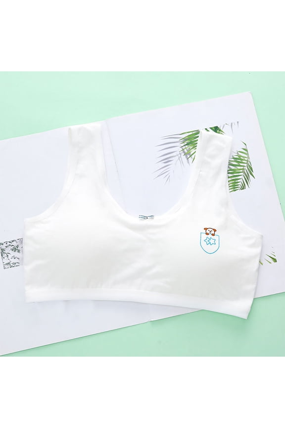 Tween Girls' Cotton Bras Children's Vests Developmental Underwear Star Printed Comfortable and Breathable Vests Underwear White