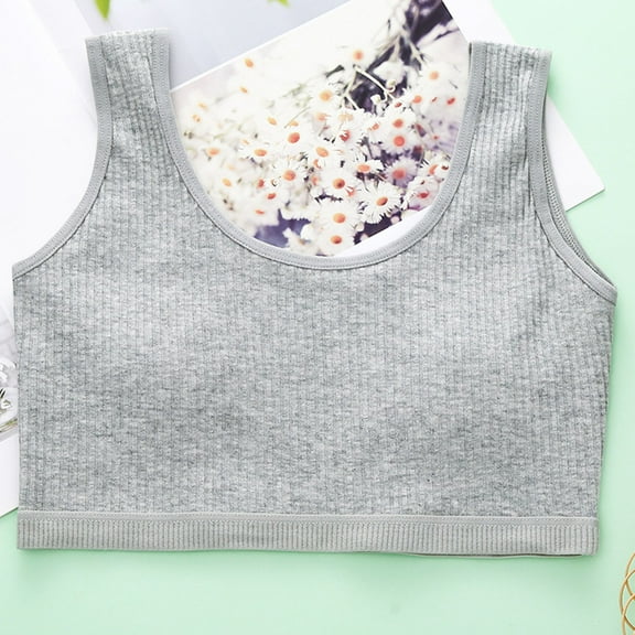 Paiyanr Tween Girls Cotton Soft Bra Primary and Secondary School Solid Color Comfortable Adolescent Bra Gray