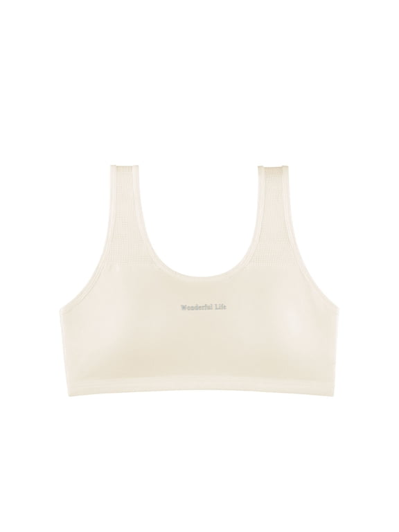 Tween Young Girls Solid Color Bra Soft Comfortable Breathable Children Thin Style Student Bra Underwear Beige