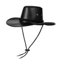 thumbnail image 1 of TFEOQRY Unisex Faux Leather Cowboy Hat with Braided Rope Wide Brim UV Protection Adjustable Strap Breathable Retro Western Sun Hat, 1 of 5