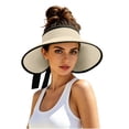thumbnail image 1 of TFEOQRY Women's Straw Sun Visor Hat with Bow Back Detail UV Protection Wide Brim Summer Beach Ponytail Hat, 1 of 7