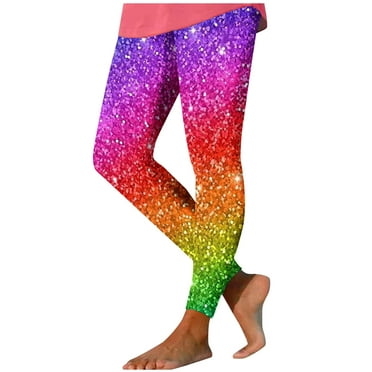Paiyanr Women's Yoga Pants Leisure Rainbow Printed Sports Full Length Pants Medium Waist Trousers Multicolor
