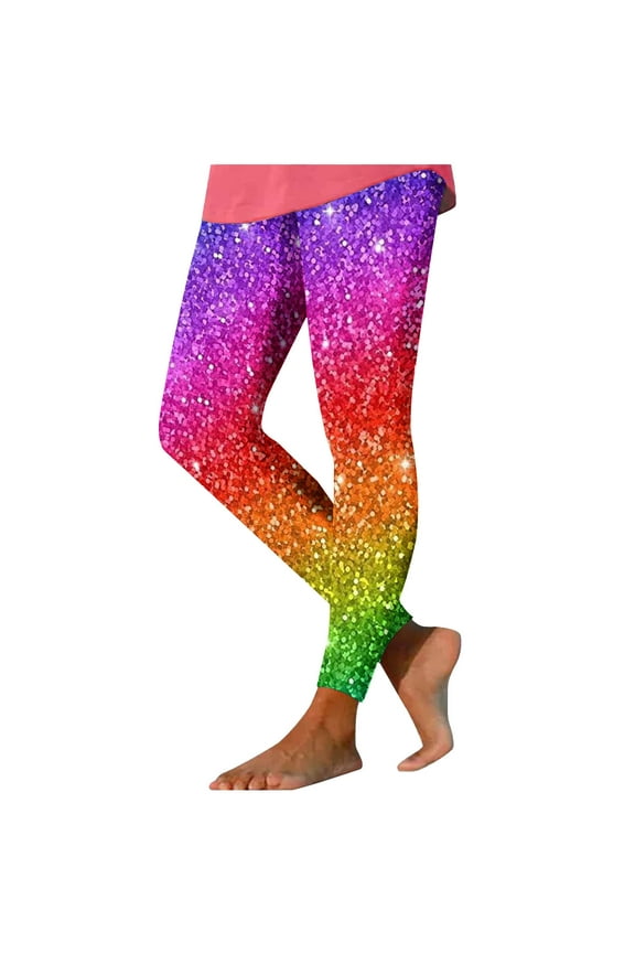 Women's Yoga Pants Leisure Rainbow Printed Sports Full Length Pants Medium Waist Trousers Multicolor