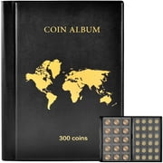 Paiyule Coin Collection Book Holder Album for Collectors, 300 Pockets Coins Display Storage Case Collecting Sleeves Organizer Box - Black