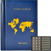 Paiyule Coin Collection Book Holder Album for Collectors, 300 Pockets Coins Display Storage Case Collecting Sleeves Organizer Box - Blue