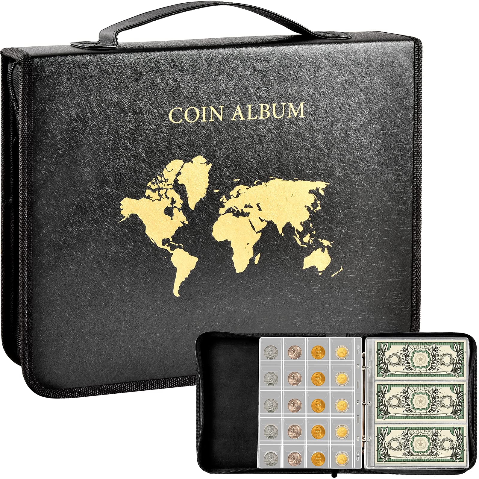 Coin Collection Supplies Pages for Collectors, 12 Sheets Coins Holder Album  Book Sleeves, Collecting Binder Protectors for Silver Dollar Bill Quarters  Penny Stamp Currency (42 Pockets) 