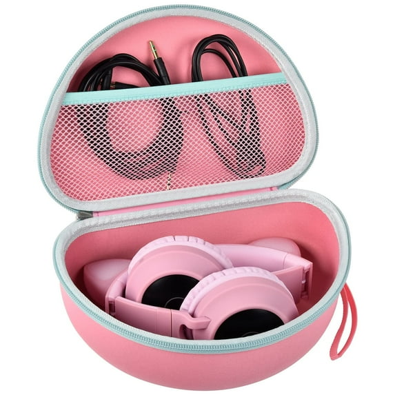 CULEUTIL Headphone Case for Riwbox CT-7 Pink/for Jack CT-7S Cat Green 3.5mm/ for iClever IC-HS01/for Picun/for FosPower Bluetooth Wireless Over-Ear Headphones Headset for Kids - Pink