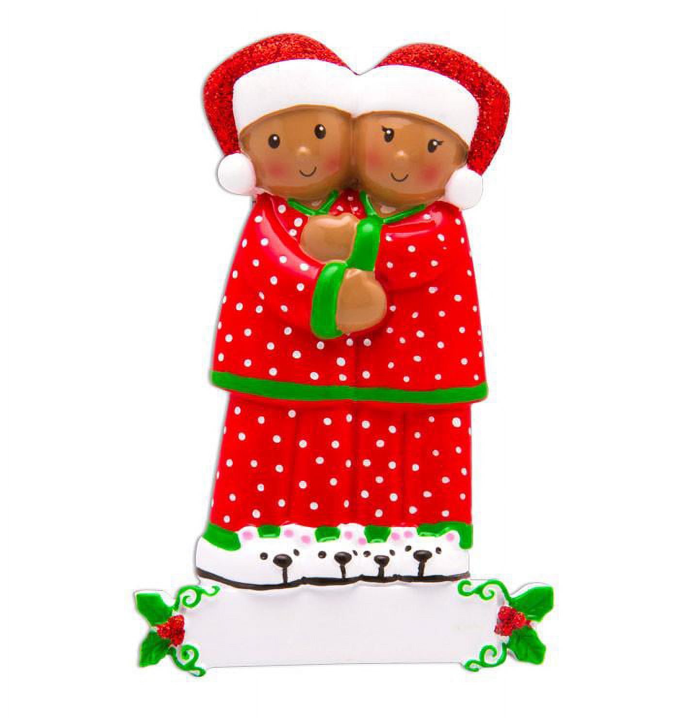 Pajama African-American Family of 2 Personalized Christmas Ornament DO ...