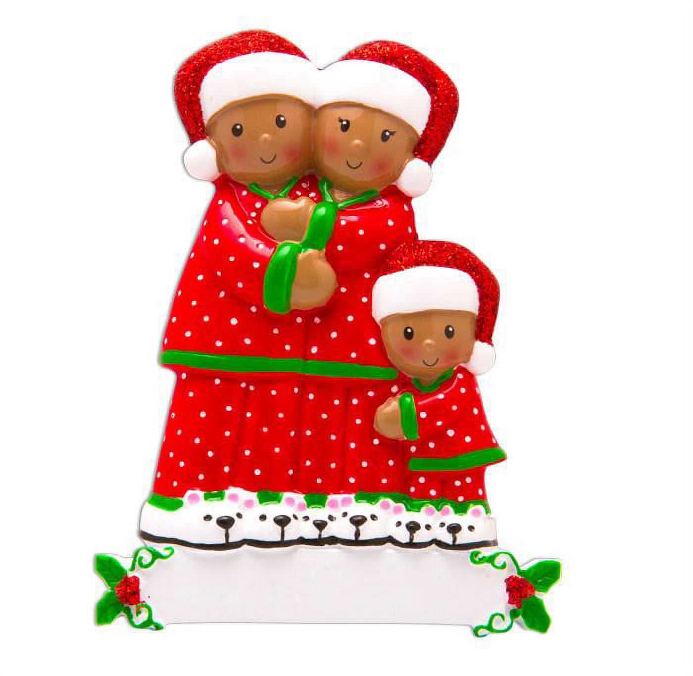 Pajama African-American Family of 3 Personalized Christmas Ornament DO ...