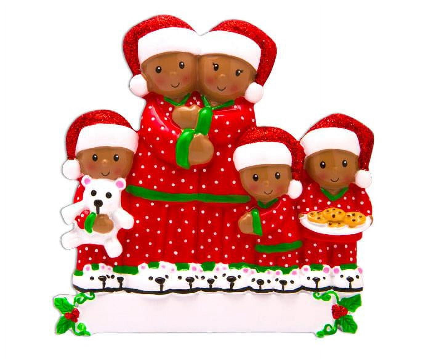 Pajama African-American Family of 5 Personalized Christmas Ornament DO ...