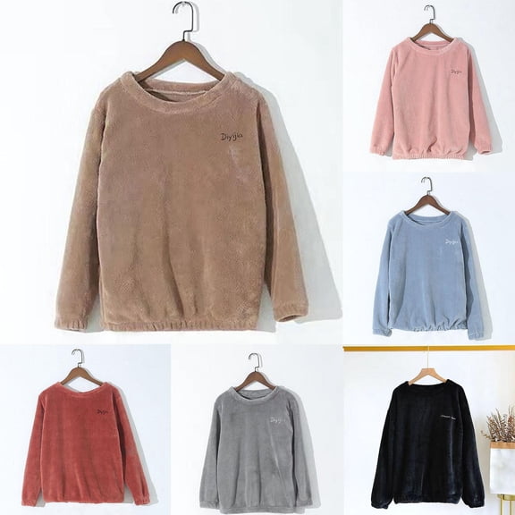 Pajama Blouses for Women Fall Winter Warm Thickened Velvet Long Sleeve Solid Color Lounge Blouses Causal Soft Sleep Tops Sleepwear