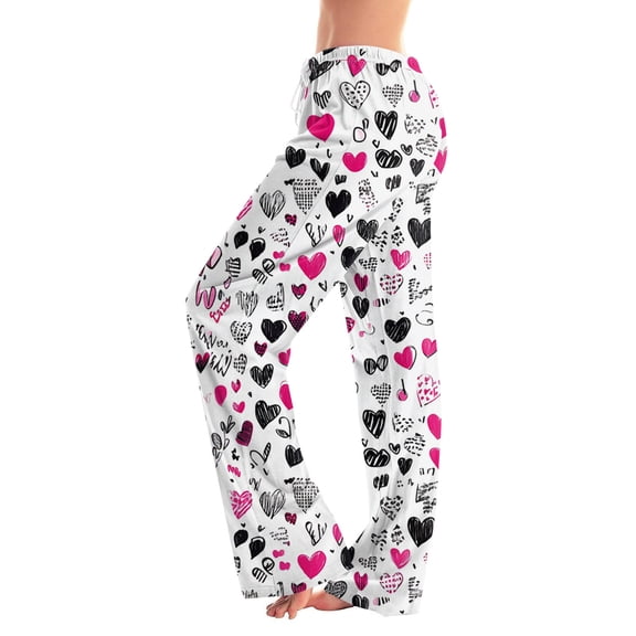 Pajama Bottoms for Women Holiday Elastic Waist Cute Valentine's Day Pajama Pants Drawstring Jogger Wide Leg Athletic Pants