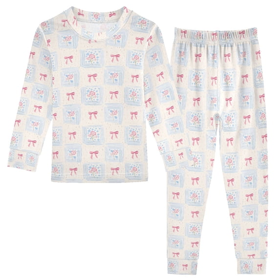 Pajama Bow Flower Plaid Cute Comfortable Cotton Two-piece Pajama Set
