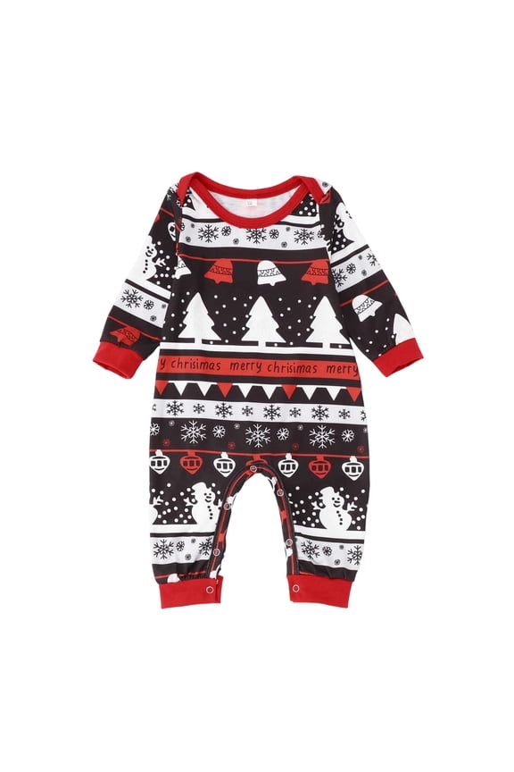 Pajama Christmas Family Set Christmas Family Outfit Baby Romper Long Sleeve Crew Neck Full Length Pants Printed Soft Comfortable Sleepwear For Baby White 6M