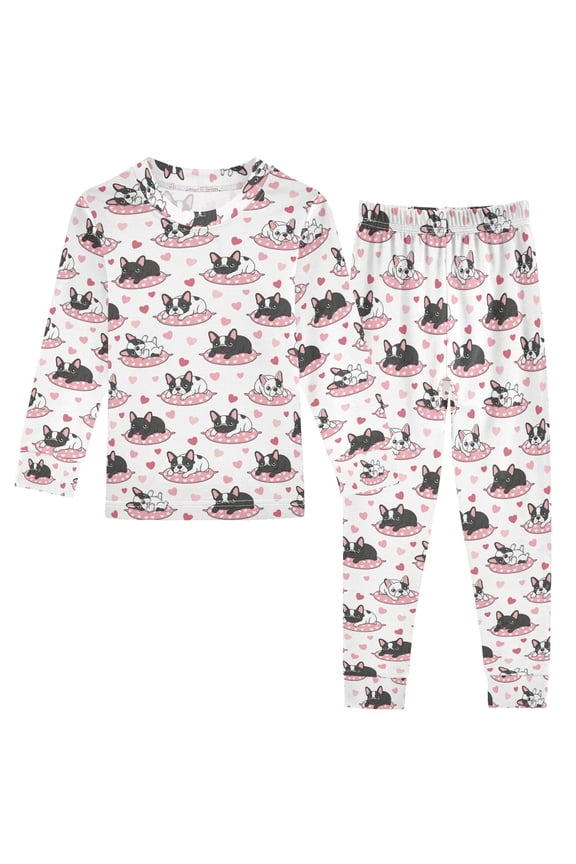 Pajama Cute French Dogs Pink Cute Comfortable Cotton Two-piece Pajama Set