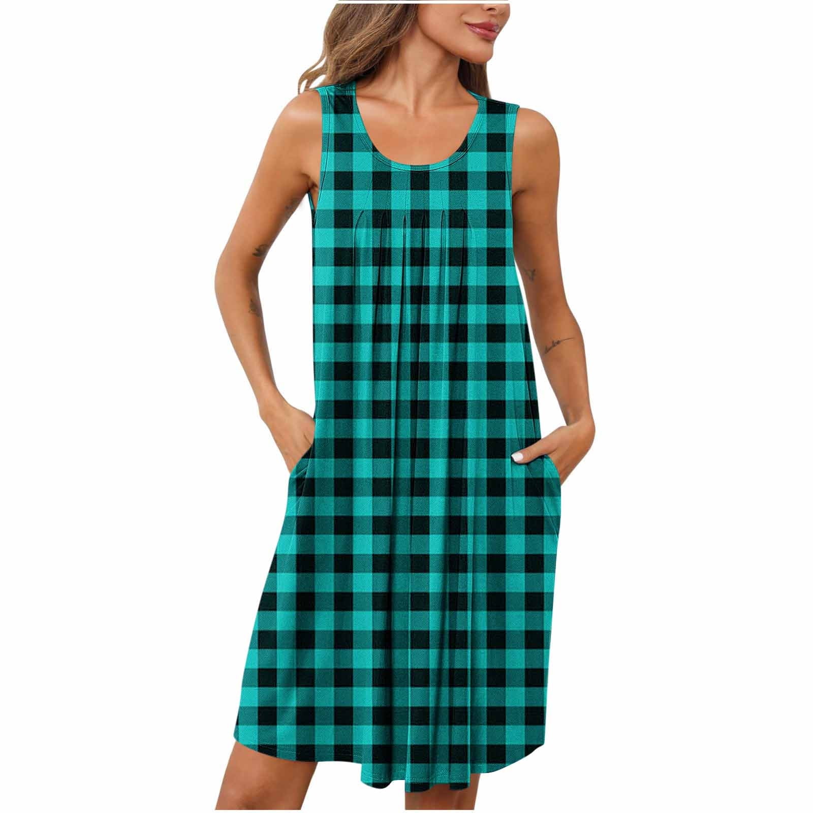 Pajama Dress on Clearance Plaid Sleep Shirts for Women Sleeveless ...