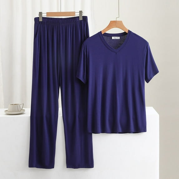 Pajama Men's Pajama Set Sleepwear Dry Short Sleeve Shirts Long Pants Trousers Soft Comfy Sleep Sets Pj Sets for Man Soft Pajama Set for Men Pajama for Men Set Men’s Pajama Sets