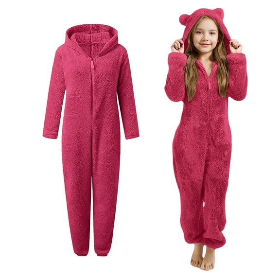 Pajama Onesie Bear Hooded One-Piece Sleepwear Zipper Onesie Pajamas One-Piece Loungewear Winter Sleepwear 7-8 Years