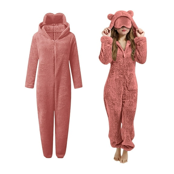 Pajama Onesie with Eye Mask Bear Hooded One-Piece Sleepwear Zip-Up Fall Pajamas One-Piece Sleepwear Winter Clothes 9-10 Years