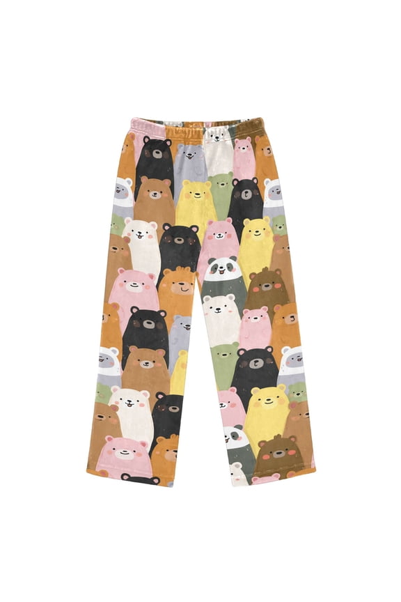 Pajama Pants Bear Long Pant Lounge Casual Elastic Waist Sleep Flannel Pants