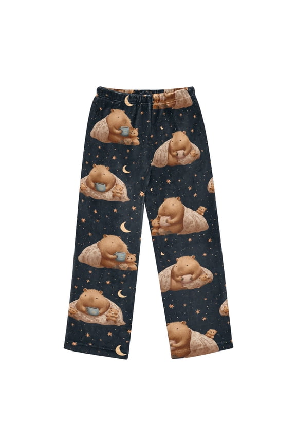 Pajama Pants Capybara Sleeping on Blanket Long Pant Lounge Casual Elastic Waist Sleep Flannel Pants