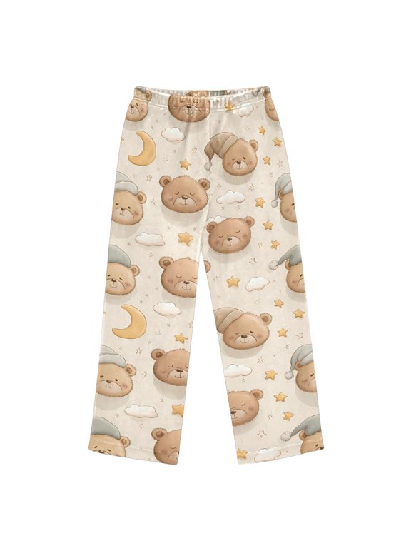 Pajama Pants Cartoon Bear Head Long Pant Lounge Casual Elastic Waist Sleep Flannel Pants