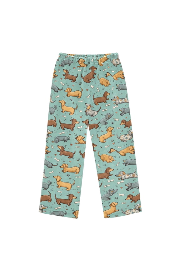 Pajama Pants Cartoon Dachshund Long Pant Lounge Casual Elastic Waist Sleep Flannel Pants
