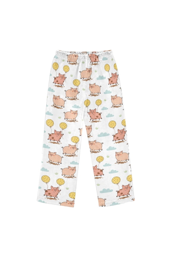 Pajama Pants Cartoon Pig Balloon Long Pant Lounge Casual Elastic Waist Sleep Flannel Pants
