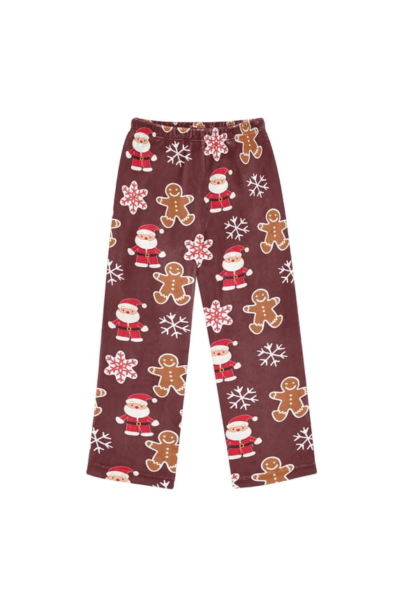 Pajama Pants Cookies Santa Snowflakes Pattern Long Pant Lounge Casual Elastic Waist Sleep Flannel Pants