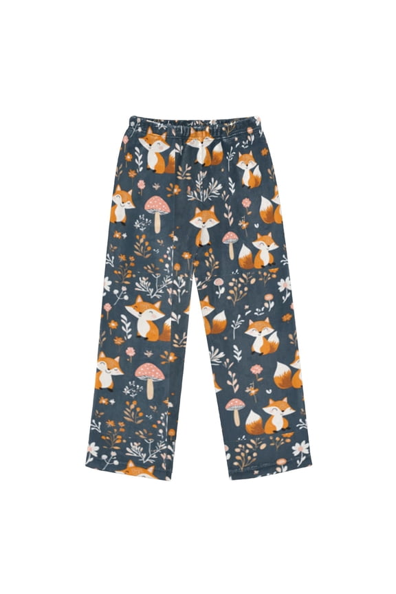 Pajama Pants Cute Fox and Mushrooms Long Pant Lounge Casual Elastic Waist Sleep Flannel Pants