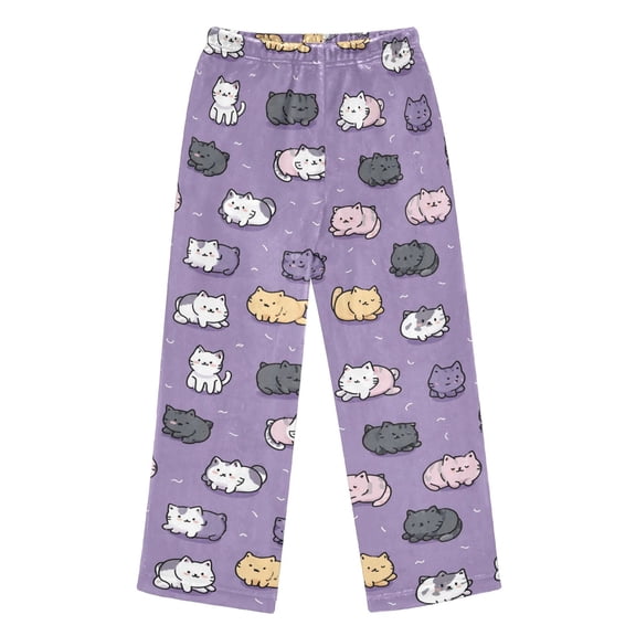 Pajama Pants Cute Purple Cat Long Pant Lounge Casual Elastic Waist Sleep Flannel Pants