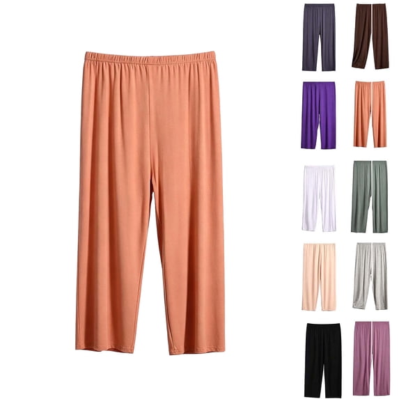 Pajama Pants Dqueduo Women's Fashion Regular Waist Comfy Casual Exercise Pajama Pants Capri Length Rayon Spandex Orange XXL