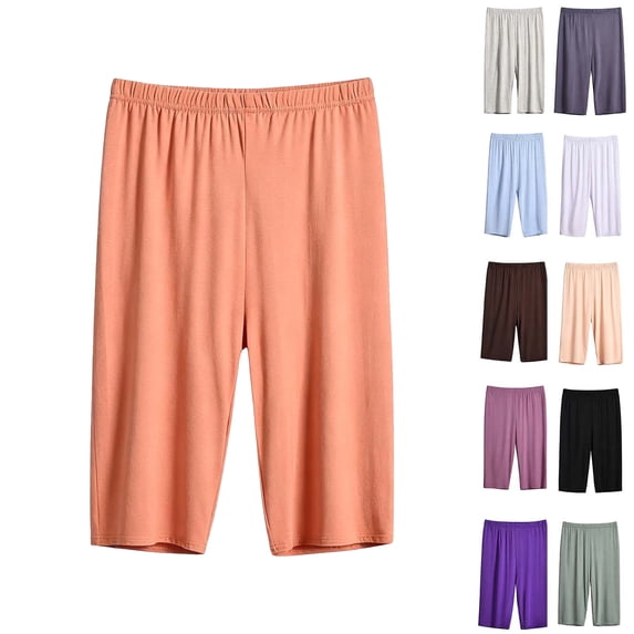 Pajama Pants Dqueduo Women's Fashion Regular Waist Comfy Casual Exercise Pajama Shorts Mid Length Rayon Spandex Orange XXXL
