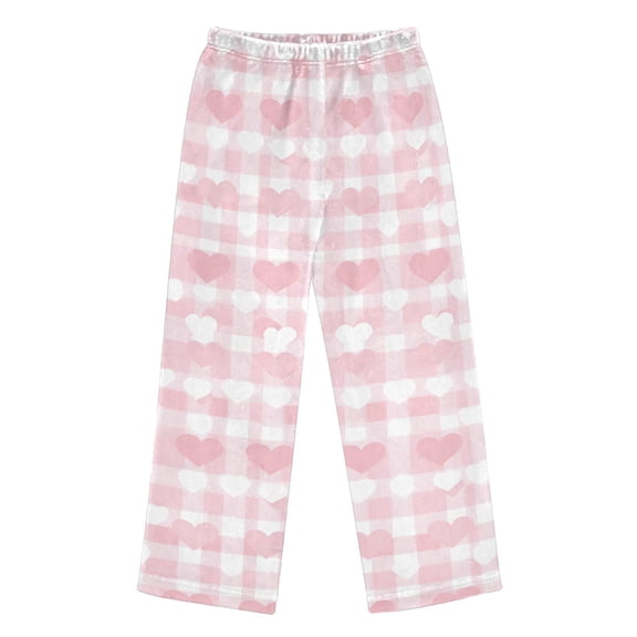 Pajama Pants Heart-patterned Pink Long Pant Lounge Casual Elastic Waist Sleep Flannel Pants