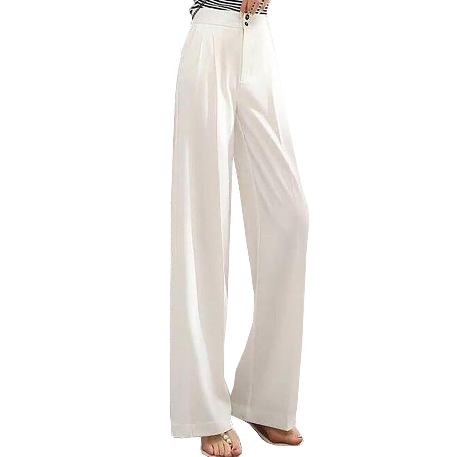 Woman's Casual Full-Length Loose Pants Solid Stretchy High Waist Trousers  Wide Leg Pants Sweatpants with Pockets