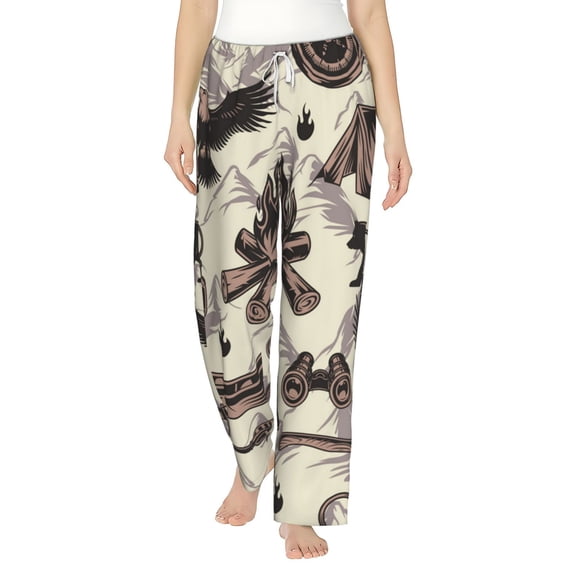 Pajama Pants Lounge Bottoms Soft Comfy Casual with Pockets, Camping Bear Compass Eagle Vintage