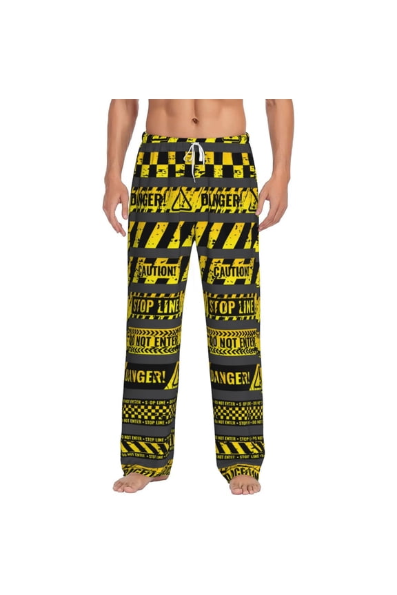 Pajama Pants Lounge Bottoms Soft Comfy Casual with Pockets, Danger Caution Warning Police Stripe