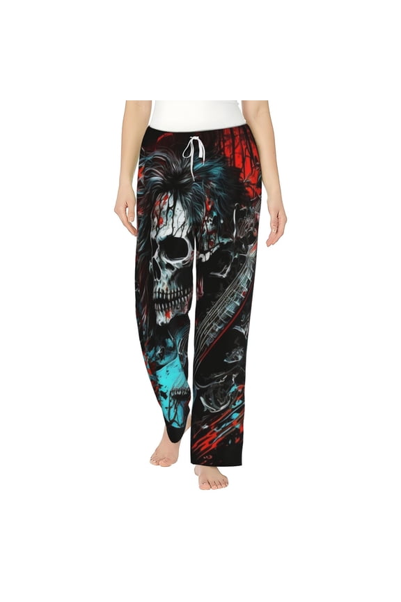Pajama Pants Lounge Bottoms Soft Comfy Casual with Pockets, Death Skull Rock Heavy Metal Music
