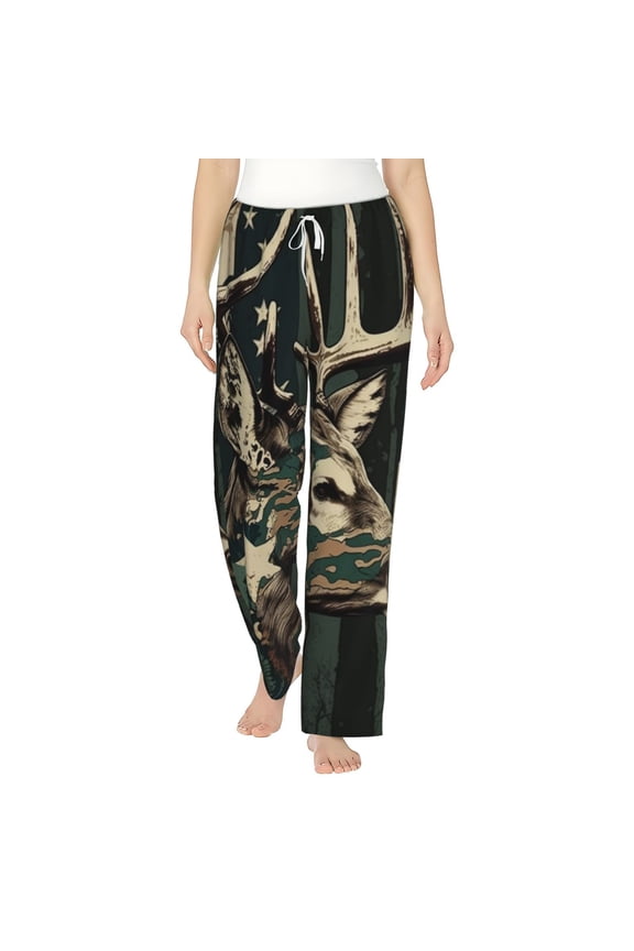 Pajama Pants Lounge Bottoms Soft Comfy Casual with Pockets, Deer Camo American Flag Camouflage